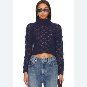 AYNI Revolve Karay Alpaca Open knit sweater in ocean blue. Size Medium.